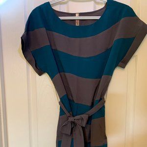 Gray and Blue Stripe Short Sleeve Dress